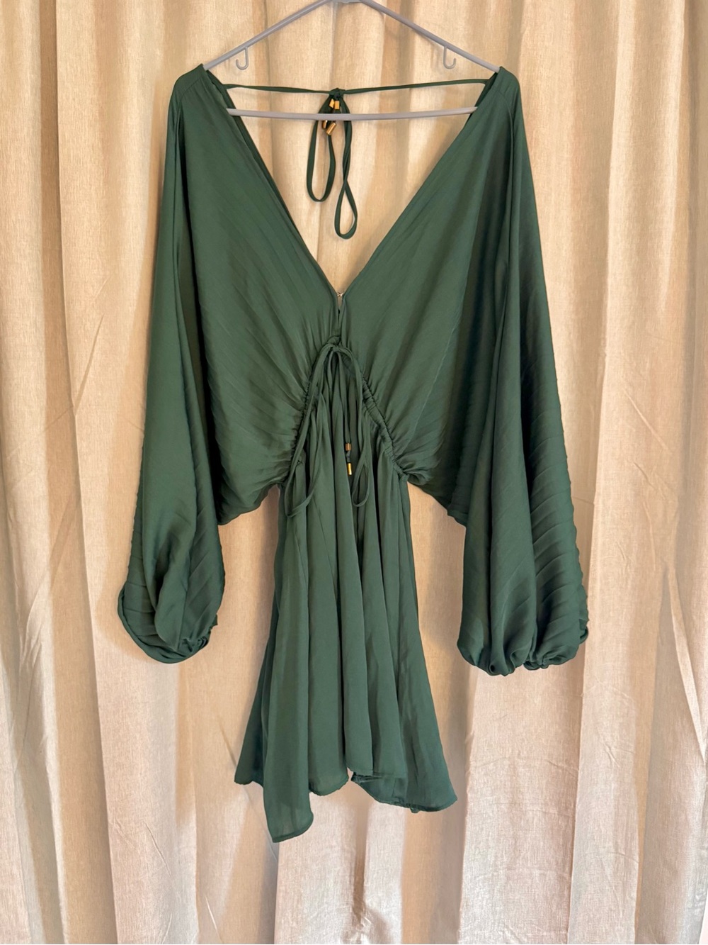 Free People Azrel Green Mini Dress with Billowy Sleeves